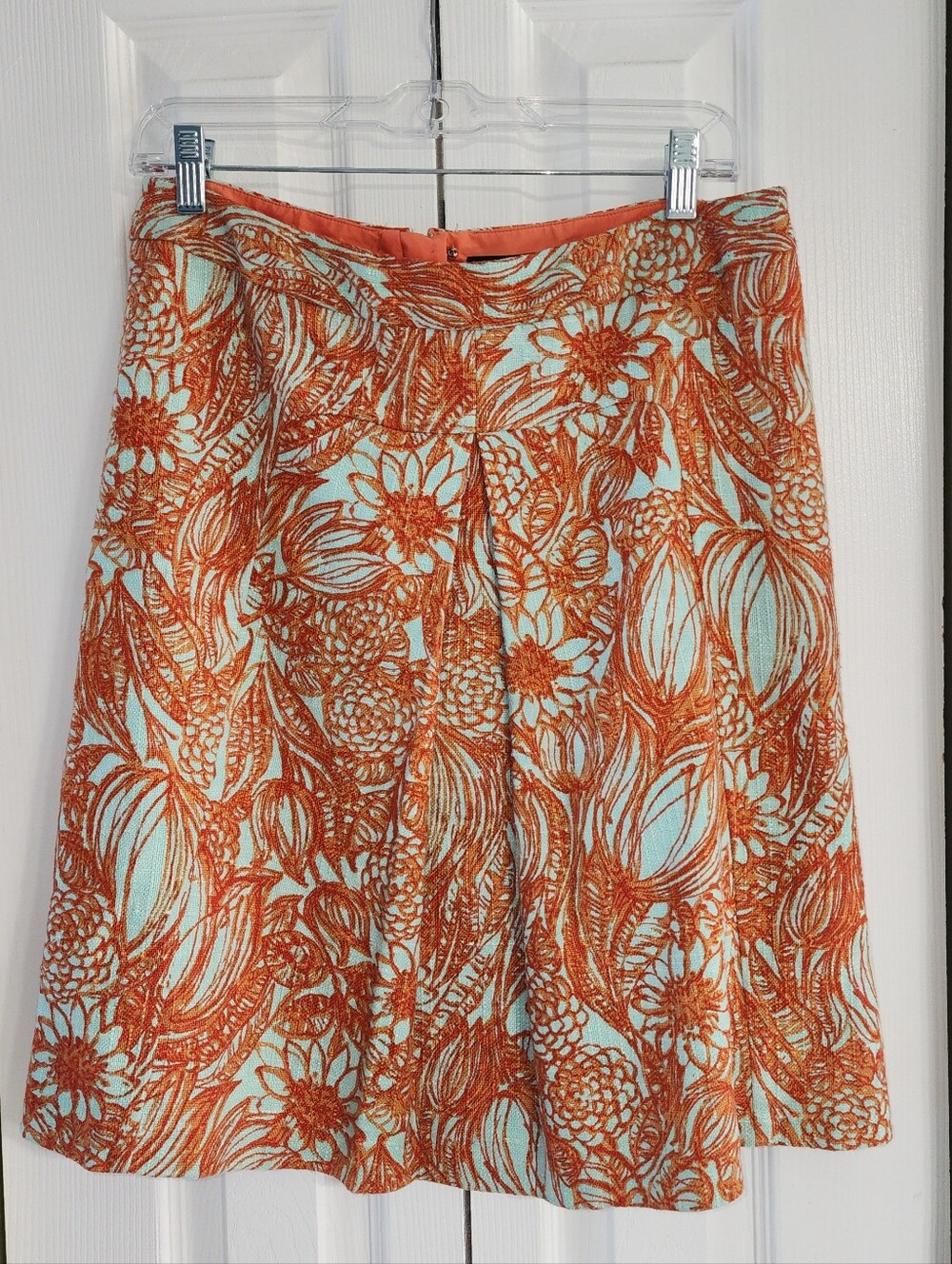 Etcetera Orange and Light Blue Floral A-Line Skirt Grandma Core Retro Charm